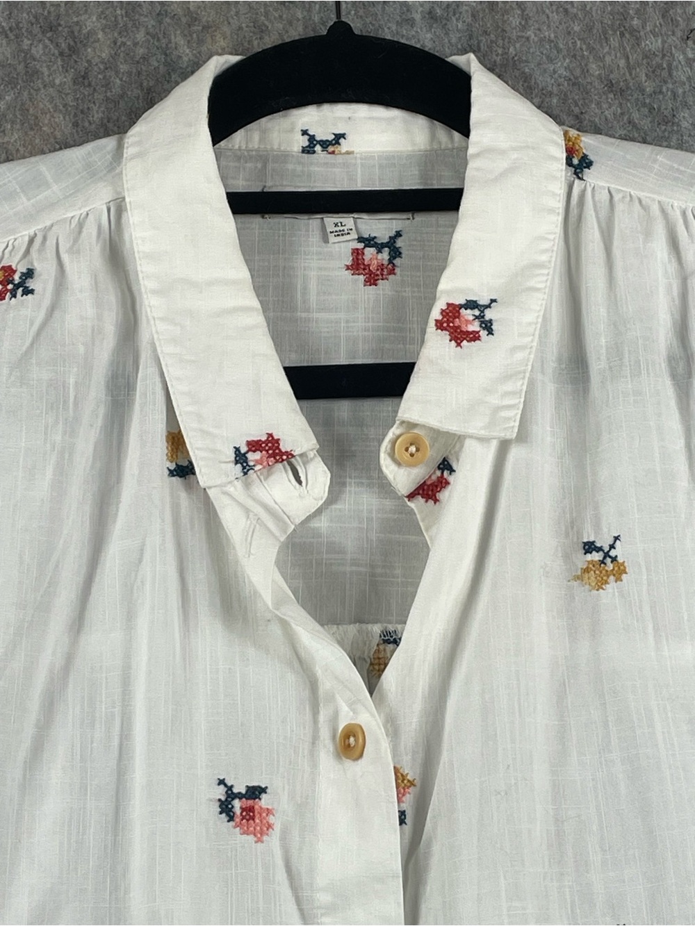 Madewell Cross-Stitch Floral Cotton Cottagecore Feminine Airy Pocket Shirt XL - Picture 4 of 12